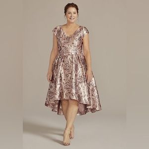 David’s Bridal floral brocade high-low a-line dress